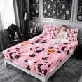 thumbnail image 3 of Erosebridal Spooky Black Cats Queen Sheets 4 Pieces,Gothic Halloween Skeleton Queen Sheet Sets,Pink,1 Flat Sheet, 1 Fitted Sheet and 2 Pillowcases, 3 of 6