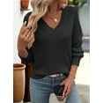 thumbnail image 4 of Womens Oversized Off the Shoulder Tops Long Sleeve Waffle Knit Shirt Drop Shoulder Sweater Top Black XL, 4 of 6