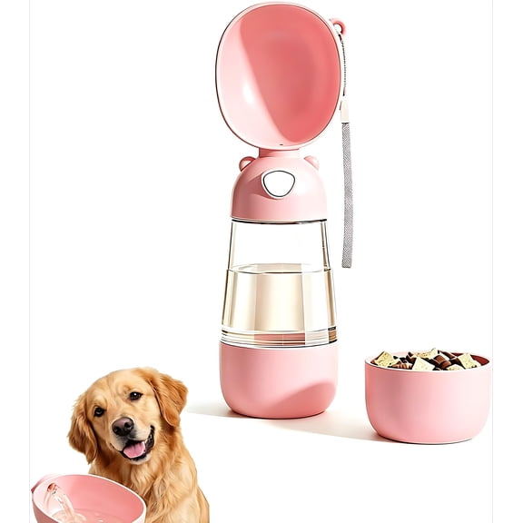 2-in-1 Dog Water Bottle, Portable Pet Travel Dispenser with Detachable Bowl