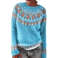 thumbnail image 2 of Women's 2026 Vintage Argyle Striped Knitted Sweaters Loose Long Sleeve Crewneck Pullover Casual Fall Winter Daily Tops Sky Blue XL, 2 of 6