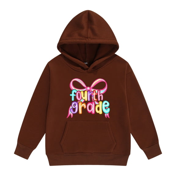 YunPes Back to School Hooded Sweatshirt for Girls Oversized Long Sleeve Pullovers Fourth Grade First Day of School Fall Winter Cute Clothes