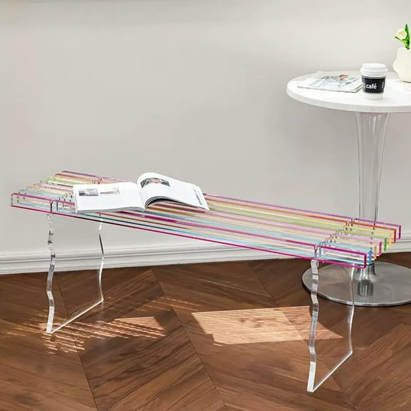 Rainbow Color Acrylic Entryway Bench, 35inch Storage Bench Acrylic Bench Entryway Shoe Bench Seat Beautiful Bénch Indoor for Bedroom Living Room Large Size