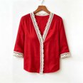 thumbnail image 5 of VBVC Women's Cotton Linen Lace V Neck Top , Ladies' Long Sleeve Pullover Shirt , Casual Fall Winter Work Blouses For Women, S-4XL, 5 of 8