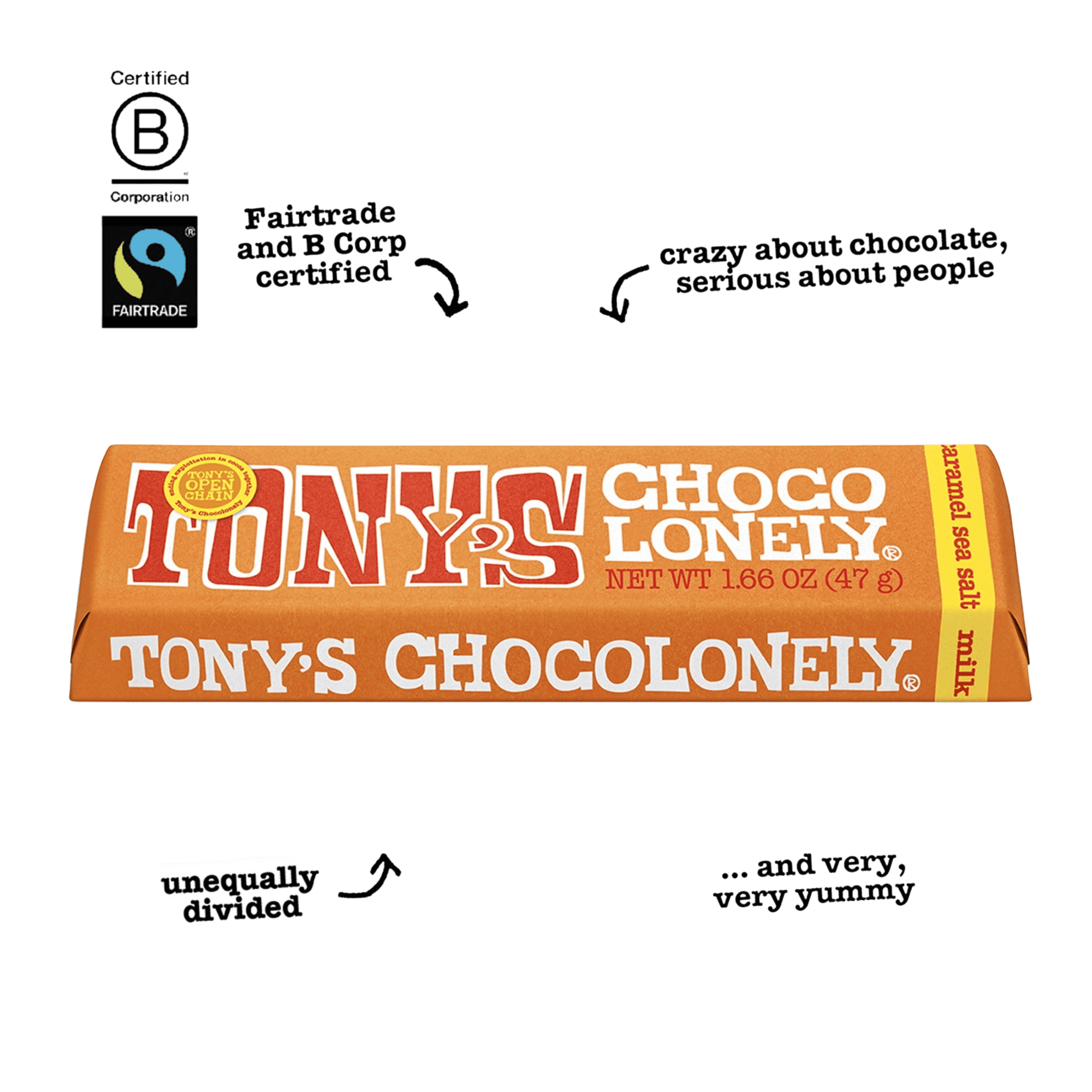 (5 pack) Tony's Chocolonely Milk Chocolate Bar with Caramel and Sea Salt, 1.7oz