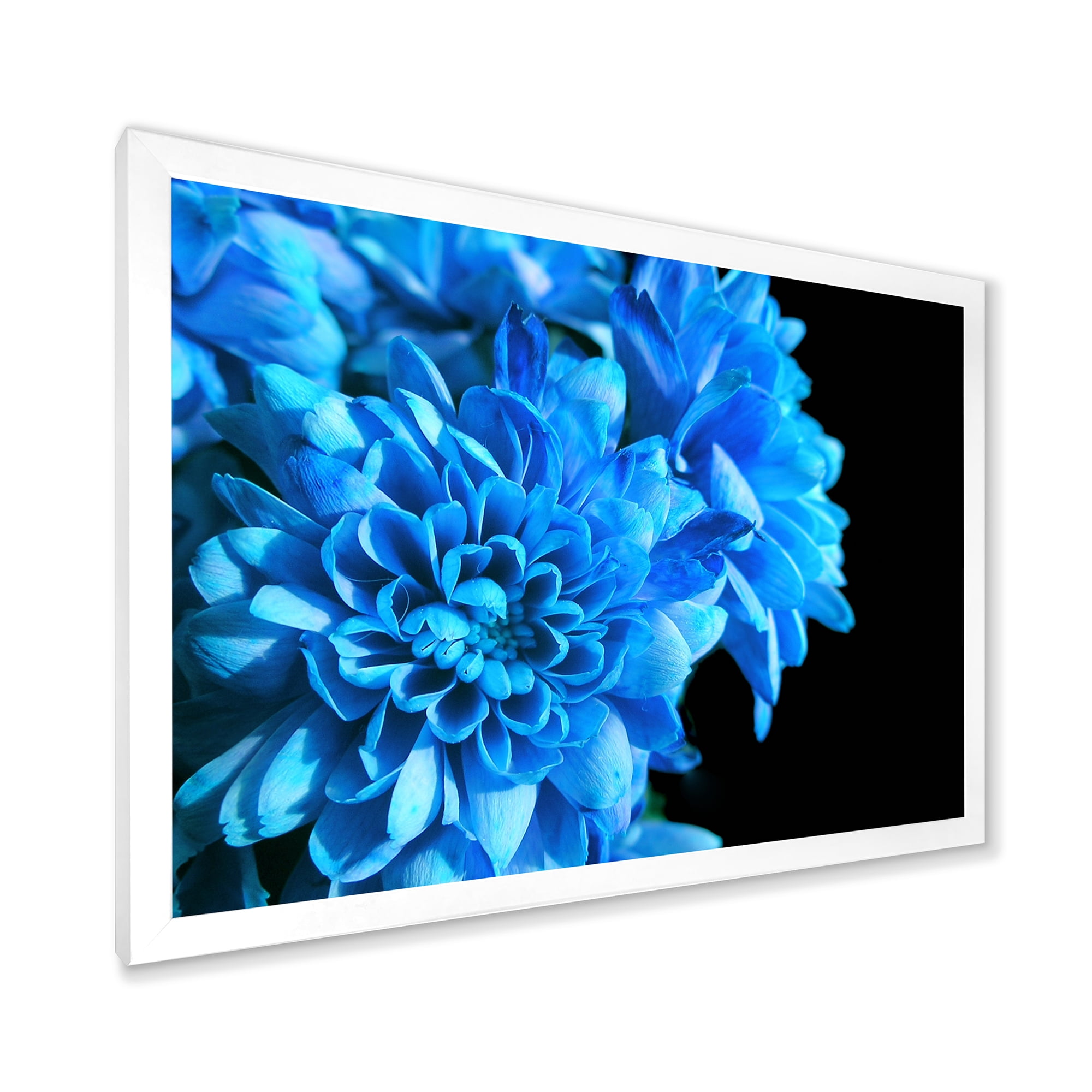 Designart 'Detail of Blue Flowers On Black Background I' Traditional Framed Art Print