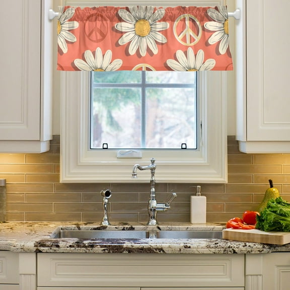 Flowers Of Daisy Curtain Valances Farmhouse Design Window Treatment Decor Blackout Rod Pocket for Windows Living Room Kitchen 54" x 18"