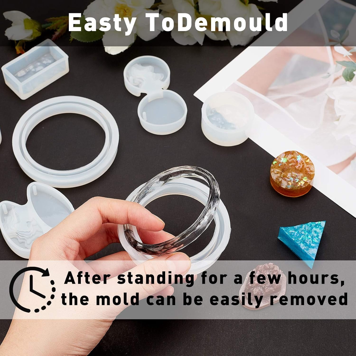 DIY Silicone Bangle Molds Kits Resin Casting Molds Epoxy Resin Jewelry Making with Latex Finger Cots Plastic Measuring Cup Pipettes Nail Art Glitter Decoration 1 Set