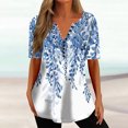 thumbnail image 1 of ICHUANYI Clearance Women Fashion Casual Printing Shirts Short Sleeve Loose Tee Tops Tunic Blouse(Blue, M) ICHUANYI WER2023080913541, 1 of 5