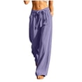 thumbnail image 2 of Karymi Jean Shorts Linen Blend Wide Leg Pants, Elastic Drawstring Waist Casual Loose Trousers with Pockets, Solid Lightweight Flowy Pants Wide Leg Pants Woman, 2 of 6