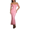 thumbnail image 2 of Vestido Maxi con Hombros Descubiertos, Corsé Fruncido, Ajustado, Vestidos Formales para Invitadas de Boda para Mujeres Estampado Rosa XL, 2 of 9