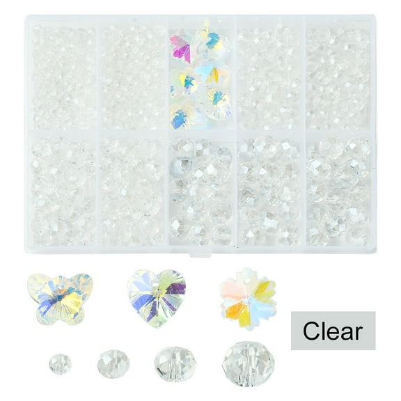 1set Glass Beads & Jewelry Making Finding Kit Faceted Rondelle & Butterfly & Heart & Flower Clear 4~14x3~7.5mm Hole: 0.3~1.6mm