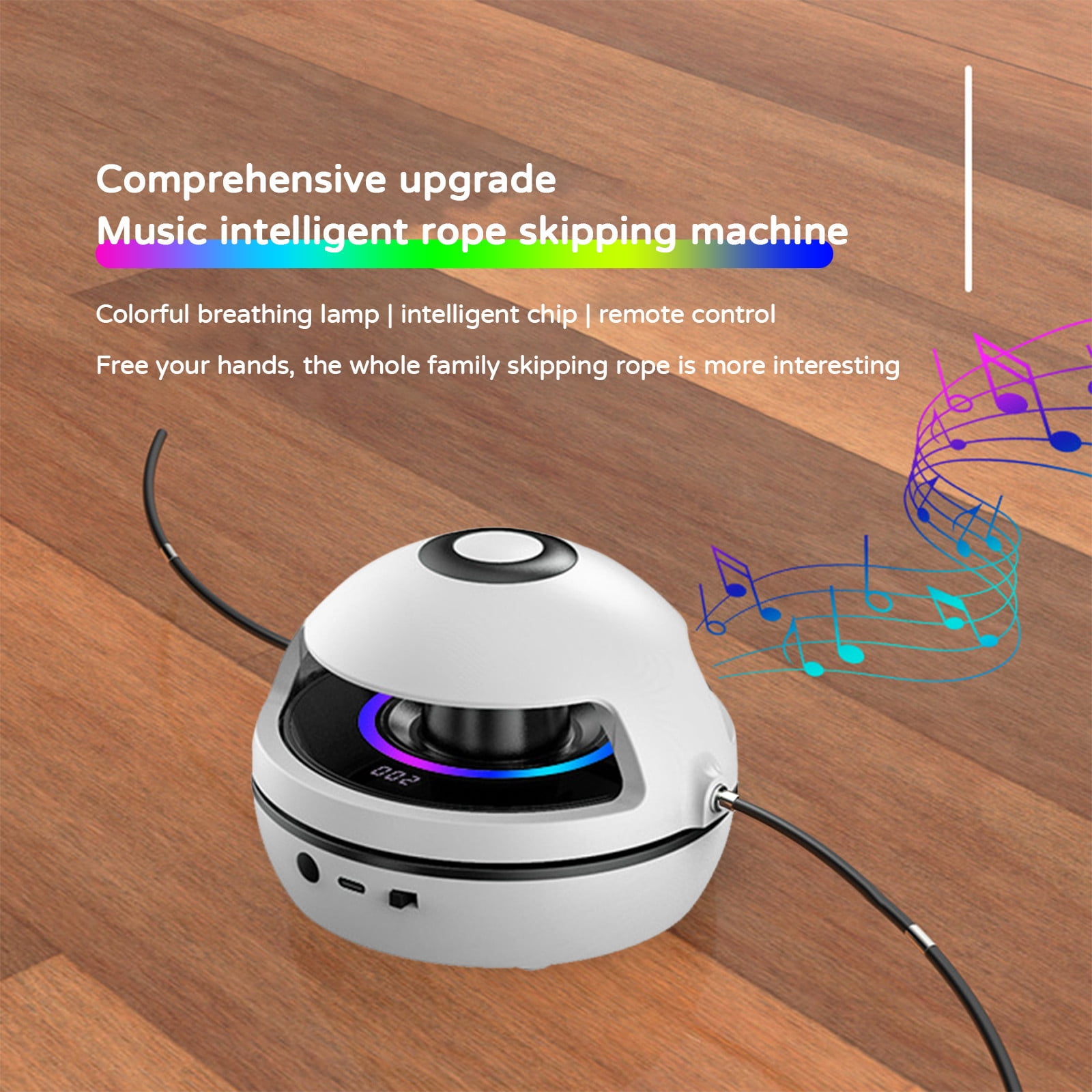 Smart Electric Jump Rope, Wireless Remote Control Skipping Rope with Bluetooth Music and LED Lights, Fitness Equipment for Multi-Person Entertainment, Tracks Jumps Calories and Time, White, 1pc