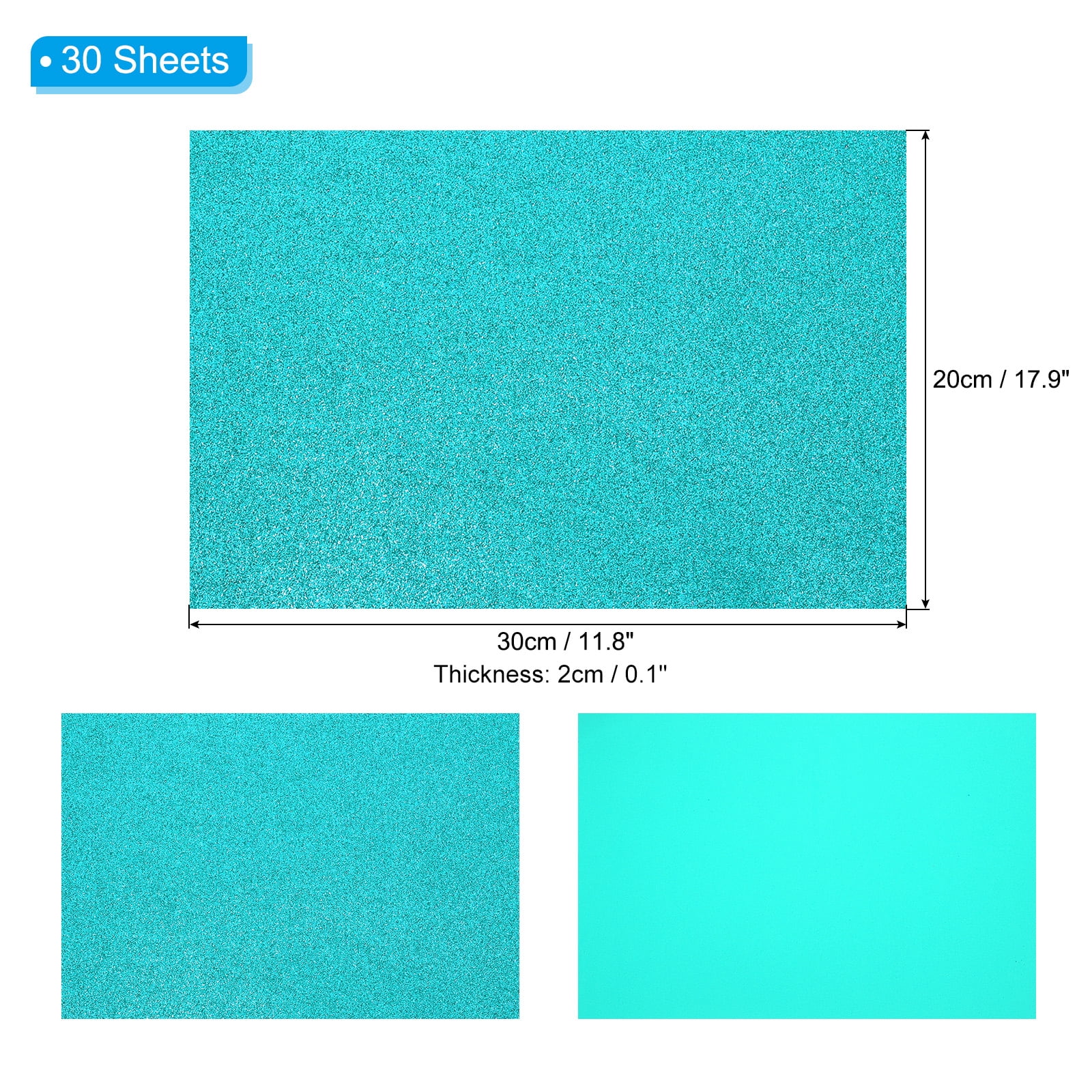 Uxcell Blue Green Shiny EVA Glitter Foam Sheet 11.8 x 7.9 Inch 2mm Thick with Back Adhesive Sparkle EVA Glitter Felt for Crafts DIY Project, 30 Pcs