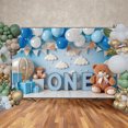 thumbnail image 2 of Boy Teddy Bear Photo Backdrop Blue Balloon 1st Birthday Party Photoz Background Home ration Photography Props, 2 of 8