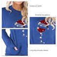 thumbnail image 3 of Camiseta de mujer Patrón de sombrero de Navidad Manga de hombro caído Cuello redondo Top informal con bolsillo Azul S, 3 of 4