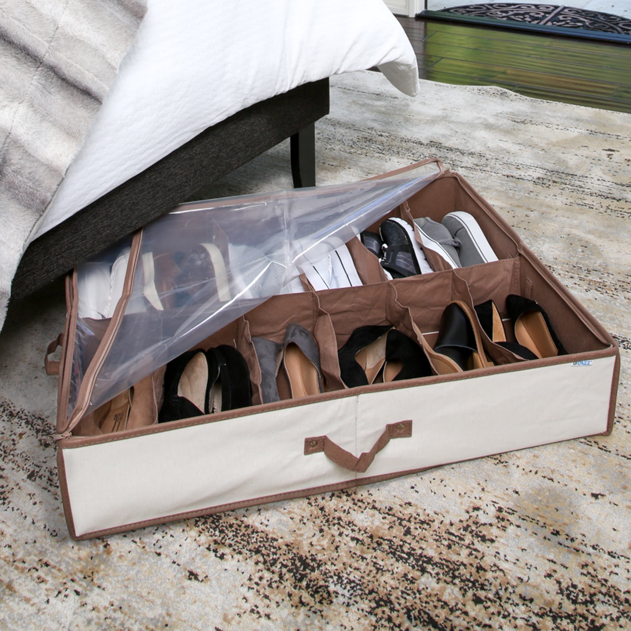 Smart Design Under the Bed 12 Compartment Shoe Organizer Storage Bag - Holds 12 Pairs of Shoes - 30 x 6 inch - Canvas- Sold in a set of 3