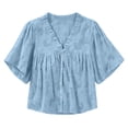 thumbnail image 5 of ClodeEU Women's V Neck Flutter Short Sleeve Babydoll Blouse,Casual Loose Peplum Summer Tunic Top Blue,Women's Plus XXXL, 5 of 5
