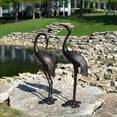 thumbnail image 5 of Westcharm Antique Bronze Garden Crane Pair Statue - Upright and Preening Sculpture Set (Male 19" W x 10" D x 43.5" H; Female 12" W x 10" D x 39.5" H), 5 of 7