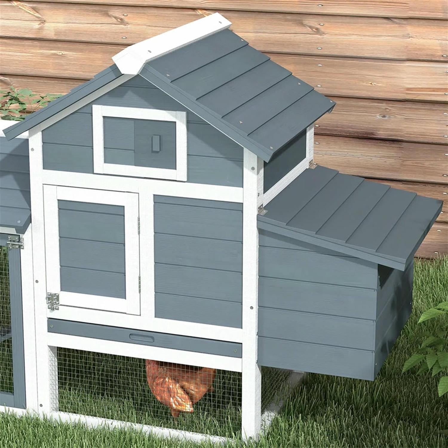 Demi Bonn 59" Wooden Chicken Coop with Nesting Box, Runs, Pull-out Tray, Outdoor Hen House for 2-4 Chickens, Large Rabbit Hutch, Gray+White