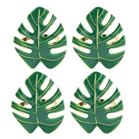 

OUNONA 4PCS Hawaii Party Napkin Buckle Simulated Monstera Leaf Napkin Holder Multi-purpose Napkin Clasp Simple Alloy Napkin Ring for Home Party (Green)