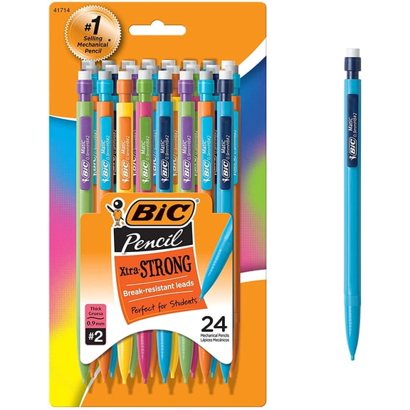 BIC Xtra-Strong Mechanical Pencil, Colorful Barrel & Smooth Writing, Thick Point (0.9mm), 24-Count