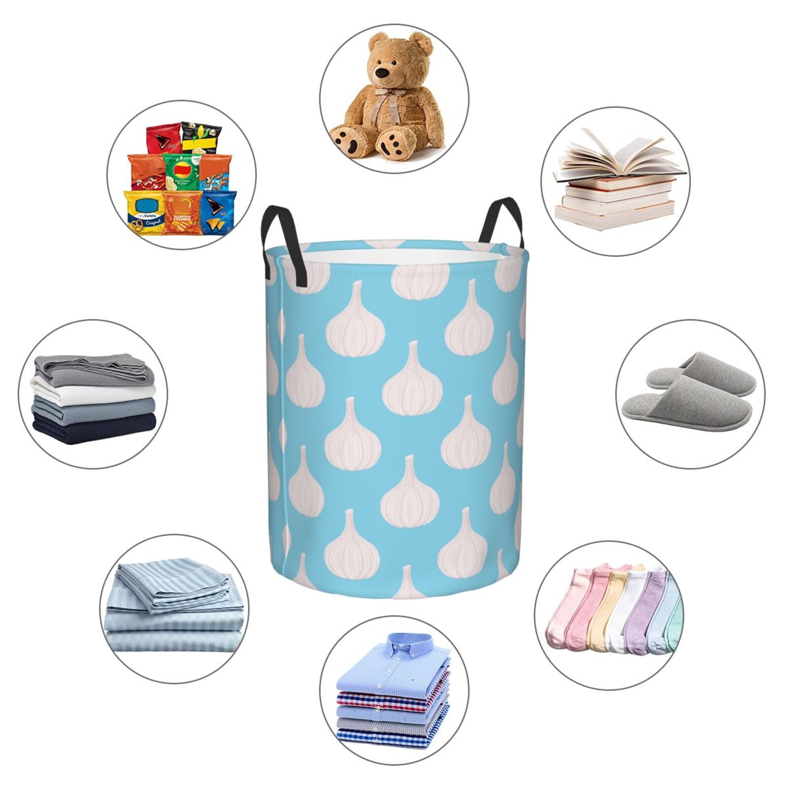 Large Laundry Basket with Handles - Garlic white Pattern Kids Baby Dirty Clothes Laundry Hamper for Bedroom Aesthetic