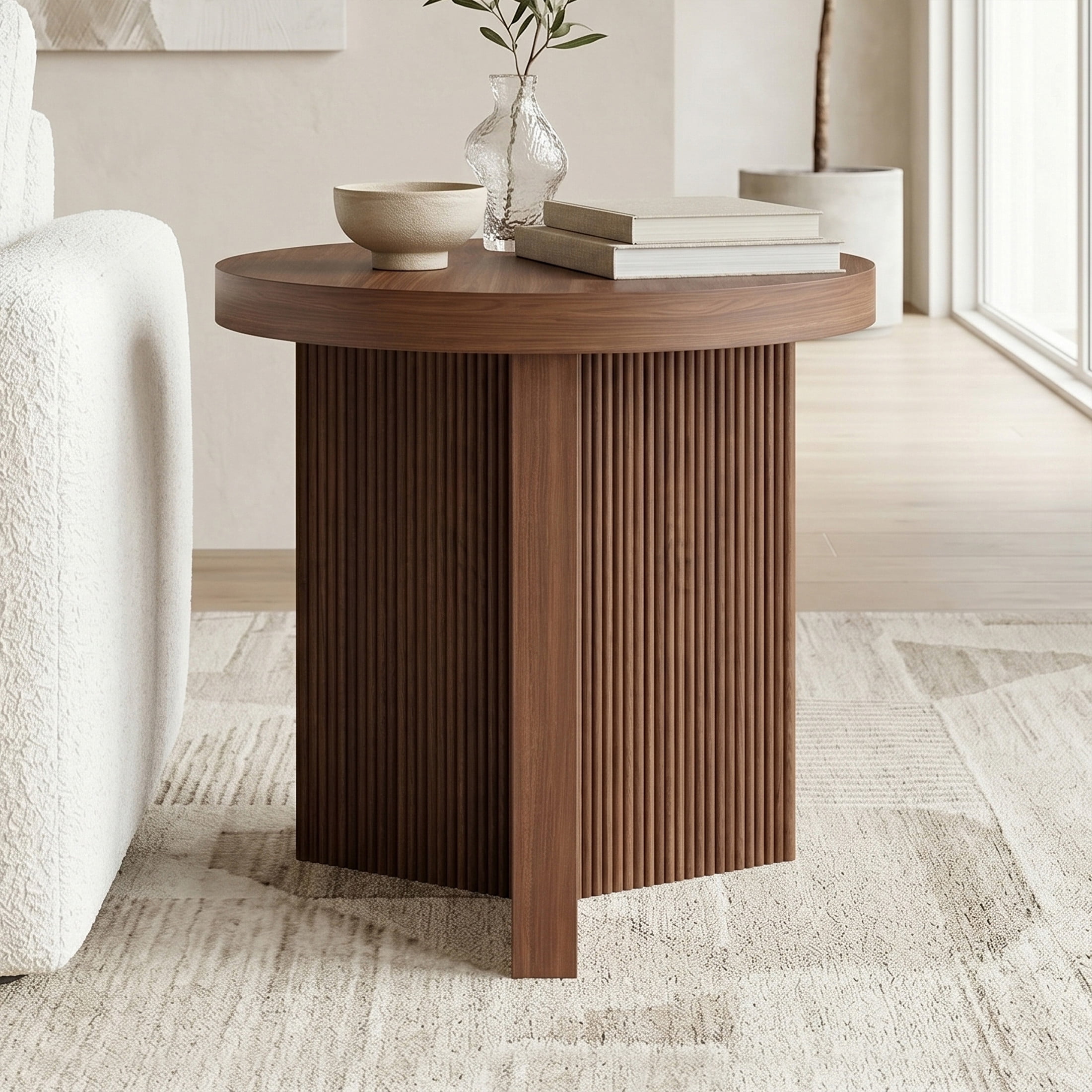 Evelyn&Zoe Scandinavian 22" Wide Satin Walnut Side Table