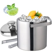Wuzstar 1.3L Stainless Steel Ice Bucket with Ice Tong and Lid Double Wall Insulated Ice Bucket for Chilling Beer, Champagne, Wine