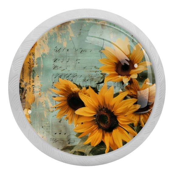 PhooArto Vintage Sunflowers Music Notes 4 PCS Crystal Glass Cabinet Knobs, Drawer Kitchen Cabinets Dresser Cupboard Wardrobe Pulls Handle - Glowing in the Dark