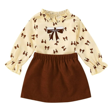 

Giraffe Baby Girl Clothes Kids Baby Toddler Girls Long Ruffled Sleeve Bowknot Print Sweater Tops Blouse Solid Skirt Outfit Clothes Set 2PCS Sunflower Baby Blanket