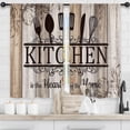 thumbnail image 3 of Retro Farmhouse Kitchen Curtains Short Small Funny Quotes Rustic Wooden Plank Knife and Spoon Rod Pocket Vintage Brown Country Bedroom Living Room Treatment Fabric 2 Panels 27.5Wx39H Inch, 3 of 6