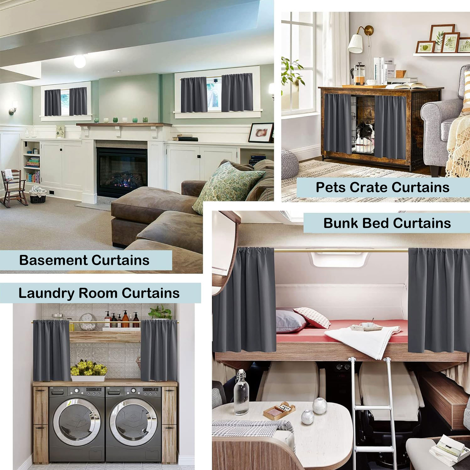 Rosnek 2 Panels RV Dinette Tier Blackout Curtains, Rod Pocket Caravans Touring Cars Short Curtains Drapes for Cabinet, Bathroom, 33"x 36"