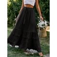 thumbnail image 4 of Black Womens Casual Vacation Western Style Ruffle Tiered Maxi Skirt With Side Slit, 4 of 5