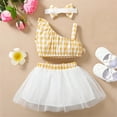 thumbnail image 4 of Up to 65% off kttectoa Outfits for Girl Gauze Skirt Set Grid Print Sleeveless Sun-Top Tank Top and Skirt with Bow 2 Pieces Outfits Baby Girl Clothes Baby Girl Outfits Clothes for Girls 3-3T, 4 of 5