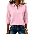 thumbnail image 5 of Women's 3/4 Length Sleeve Polo Shirts Golf Button Collared Summer Short Sleeve Tops Lightweight Work Polo Shirt Womens Blouses Pink 3XL, 5 of 5