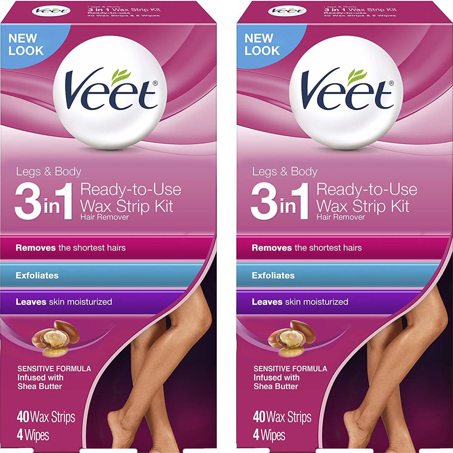 2 Pack Ready to Wax Strip Kit Hair Remover Legs & Body 40 - Walmart.com