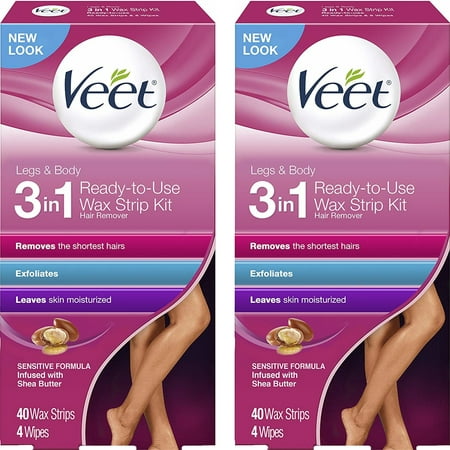 2 Pack Veet Ready to Use Wax Strip Kit Hair Remover Legs & Body 40 Strips (Best Waxing Kit For Home Use)