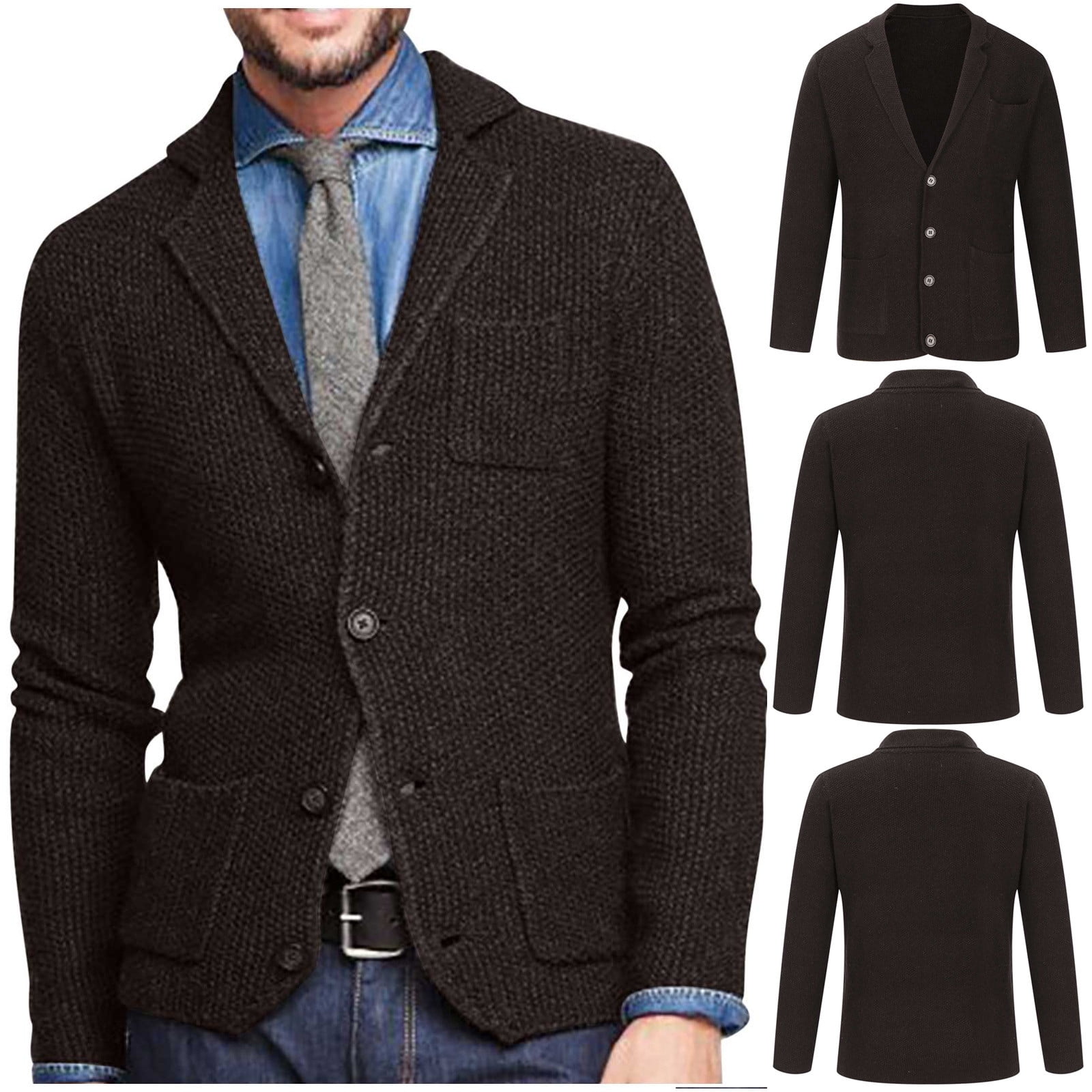 Leutsin Men's Cotton Men Casual Button Closure Multiple Pockets Turndown Tailored Collar Long Sleeve Sweater Jacket - Walmart.com