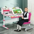 thumbnail image 3 of Gymax Réglable Enfants Bureau d'Étude Chaise de Table de Bureau Ensemble W / Étagère Rose, 3 of 10