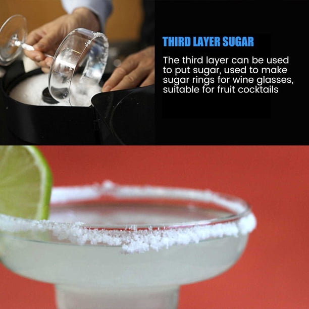 Techson Rimmer en verre à 3 niveaux pour margaritas et cocktails, outil de barman avec boîte à jus de citron vert, boîte à sel et boîte à sucre
