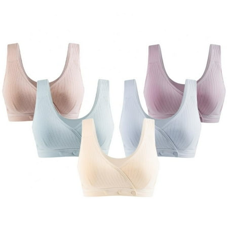 

Xmarks Women Nursing Cotton Breastfeeding Wire Free V-neck Maternity Bra Front Snap Padded Sleep Bralettes Wide Shoulder Strap Bras M-3XL(5-Packs)