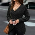 thumbnail image 4 of Sweaters for Women 2025 Deep V Neck Long Sleeve Cross Wrap Front Cable Knit Slim Jumper Tops Womens Pullover Sweaters, 4 of 6
