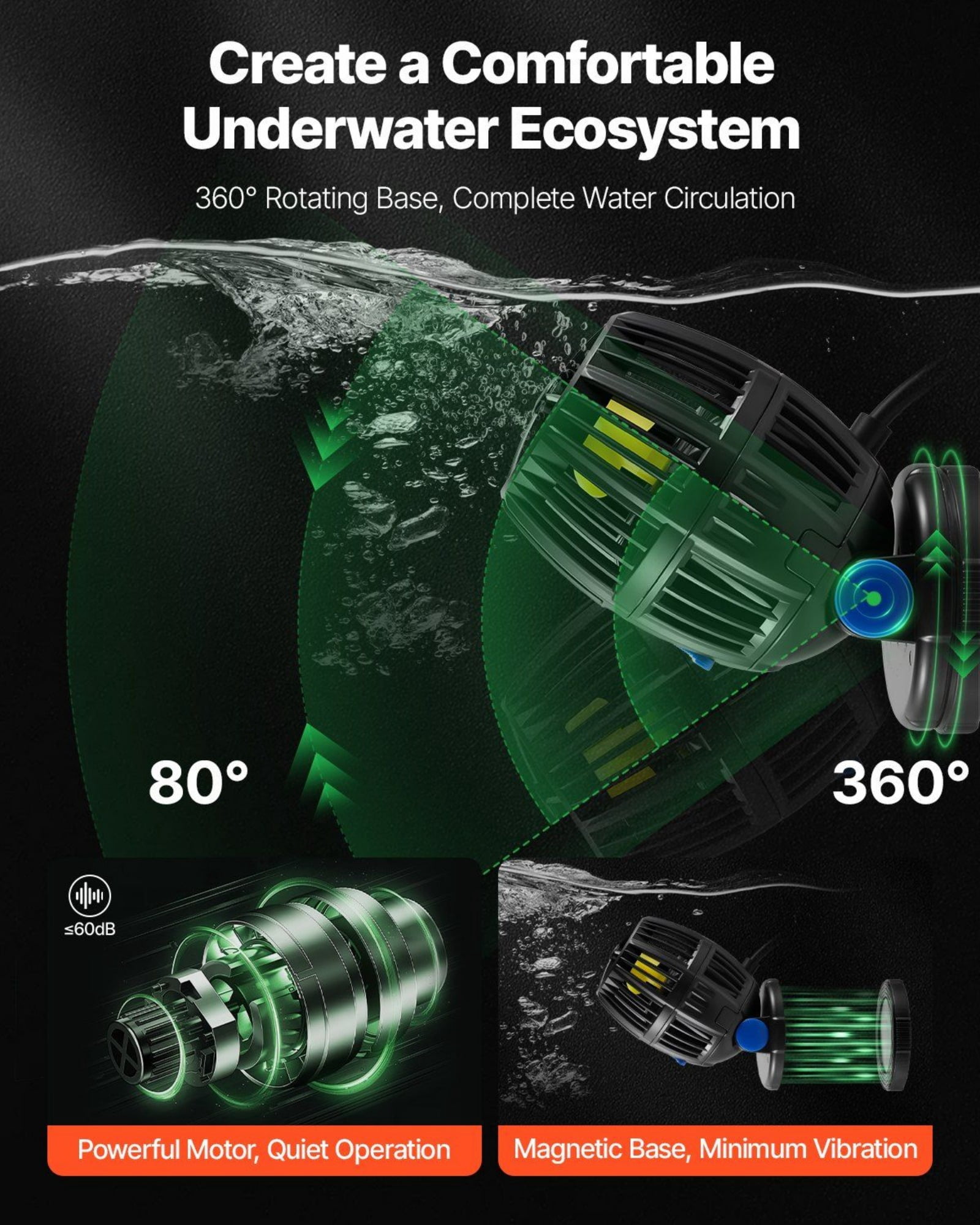 20W DC 24V Aquarium Wave Maker with Magnetic Base – Adjustable Flow Pump for Fish Tank