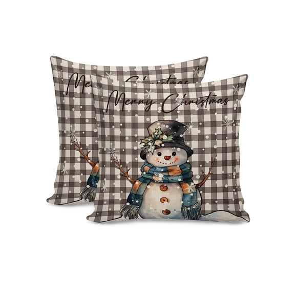 Christmas Throw Pillow Covers 16x16 Inch Set of 2 Snowflake Snowman Decorative Pillow Covers Buffalo Plaid Cushion Cover Pillowcase for Sofa Couch Bed Winter Holiday Xmas Decor