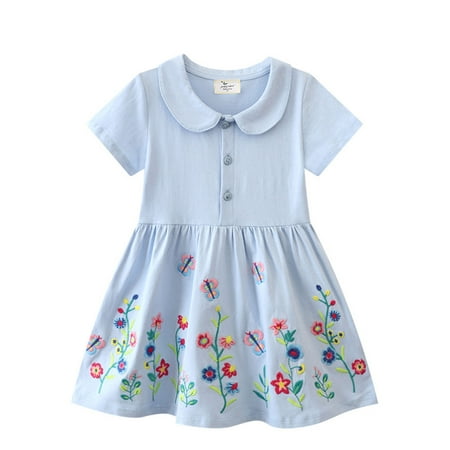 

ZIZOCWA Baby Girl Romper Dress Toddler Baby Girls Floral Print Short Sleeve Princess Denim Dress Outfit Baby Girl Dresses 18-24 Months Dress 12 Sky Blue7T