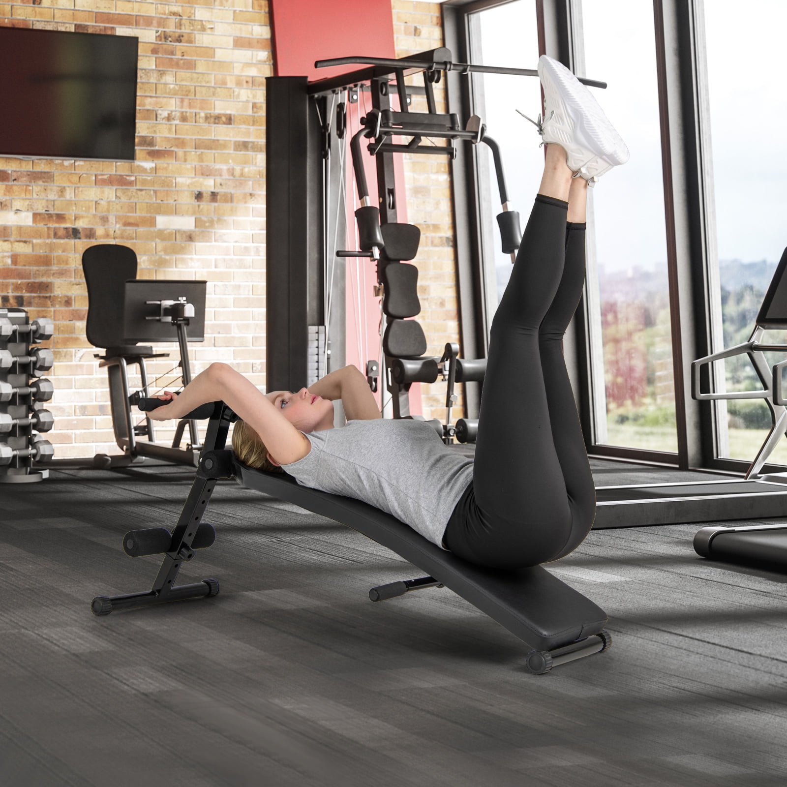 Topbuy Adjustable Decline Sit-Up Bench for Home Gym Foldable Workout Bench with Thick Seat Cushion for Full Body Exercise