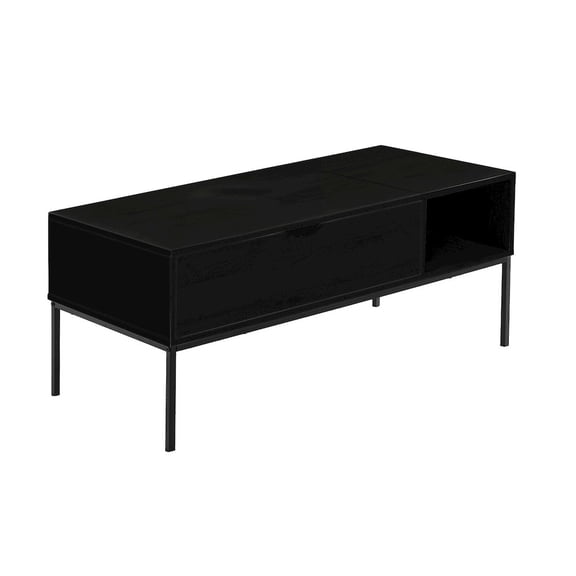 Monarch Coffee Table, 42 L, Rectangular, Cocktail, Lift-top, Black Laminate, Black Metal