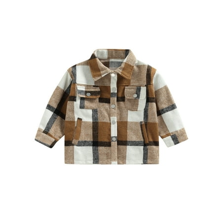 

Sunisery Baby Winter Plaid Jacket Long Sleeve Button Down Shirt Coat with Pockets