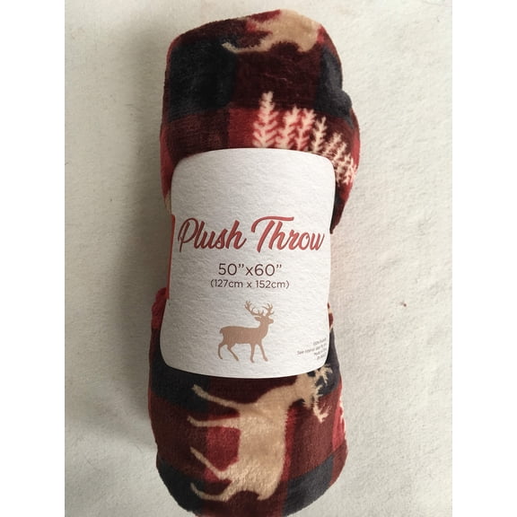 Christmas Trees and Reindeer Check Plush Blanket Throw