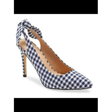 

BCBGENERATION Womens Navy Gingham Bow Accent Comfort Padded Henaya Pointy Toe Stiletto Slip On Slingback Sandal 7 M